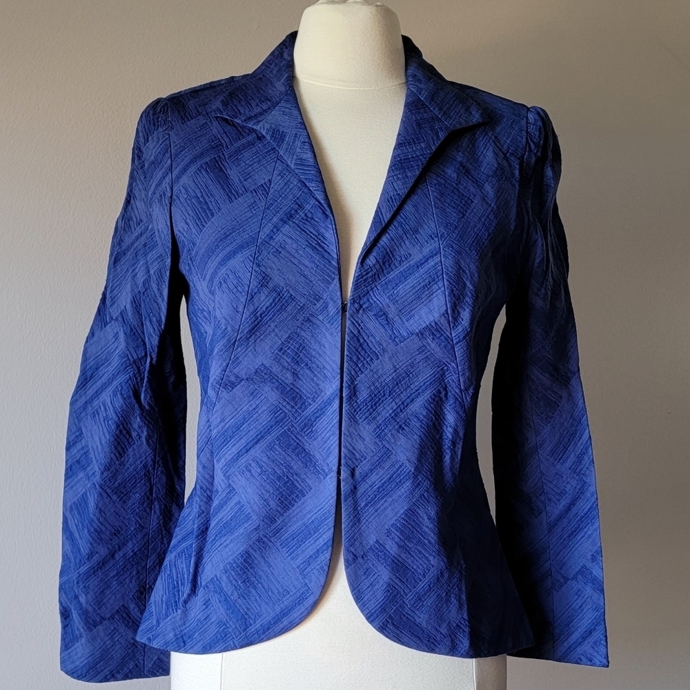 Lafayette 148 Blue Indigo Brush Stroke Blazer Size 4 Jacket